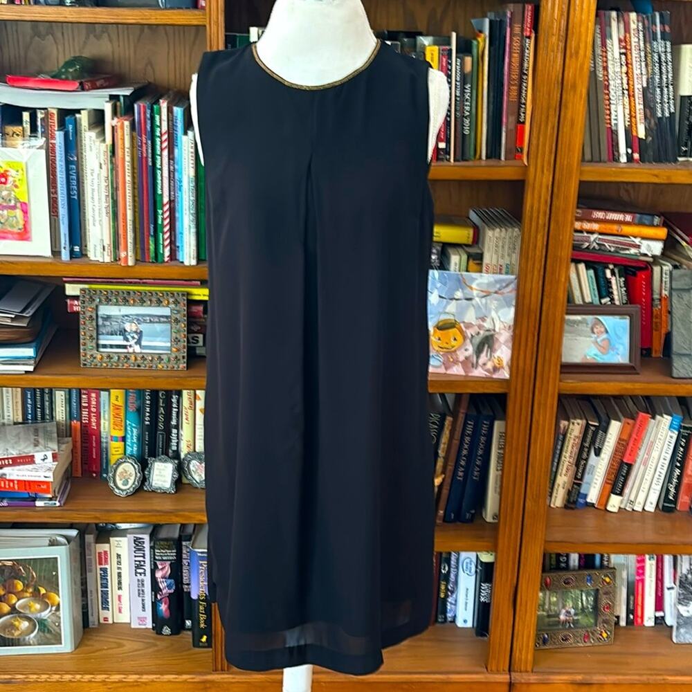 H&M Sleeveless Gold Trim Shift Dress Black Size 12